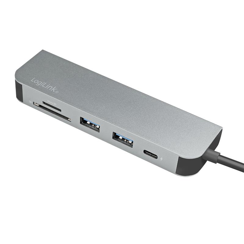 Hub USB-C 3.0 6in1 LogiLink hdmi 4K/30Hz PD SD card reader microSD 60W 4K