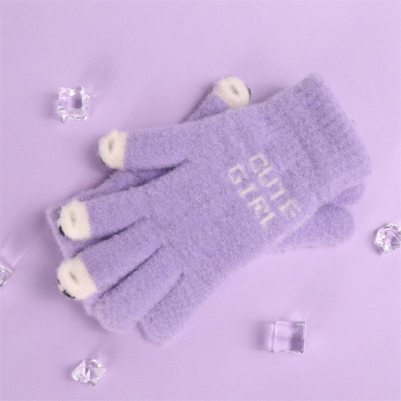 Женские зимние перчатки без пальцев с сенсорным экраном - Утепленные, Теплые, Вельветовые, Милые, Дизайн с разделенными пальцами