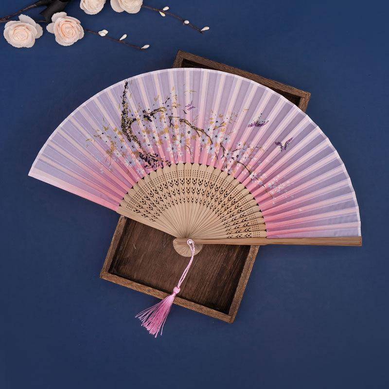 Винтажный шелковый складной веер, китайские бамбуковые веера, подарки для рукоделия, реквизит для женского танца, украшение для дома