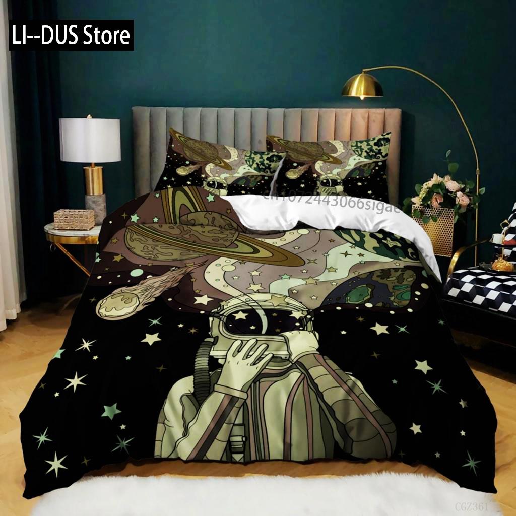 Пододеяльник с изображением космического корабля для мальчиков, детский комплект постельного белья с изображением астрономии, микрофибра, космические приключения, красочный космический корабль, королевский пододеяльник