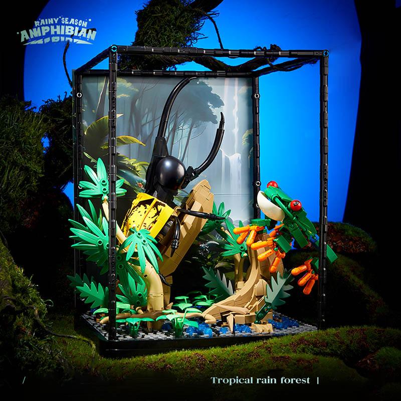 City MOC Tropical Rainforest Frog Insects Pet Box Building Blocks DIY Agalychnis Callidryas Dynastes Bricks Toys For Children
