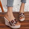 Fashion Fashion Leopard Platform Slippers Women Summer Round Toe High Heel Sandals Woman New Non-Slip Thick Bottom Wedge Slides Female