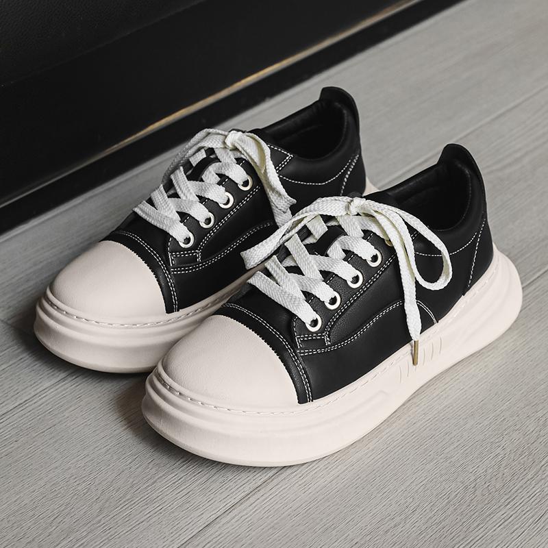 Fashion Men's Lace-Up Flats Leather Casual Shoes Thick Sole Male Sneakers Comfortable Walking Shoes Fashion Retro Skate Shoes for Men