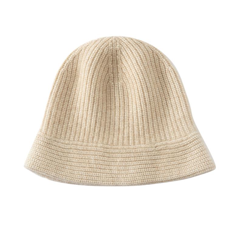Autumn and winter thickened cashmere hat women's cold and warm solid color versatile cashmere knitted bucket hat