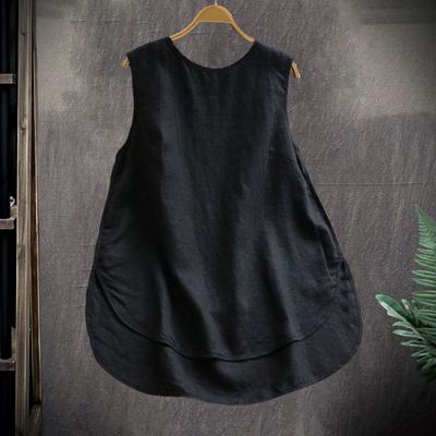 Женский повседневный жилет с круглым вырезом без рукавов однотонный свободный крой майка