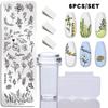 6 шт./компл. набор пластин для штамповки ногтей, силиконовая губка, кисть, штамп, трафареты для переноса лака