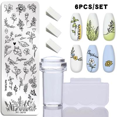 6 шт./компл. набор пластин для штамповки ногтей, силиконовая губка, кисть, штамп, трафареты для переноса лака