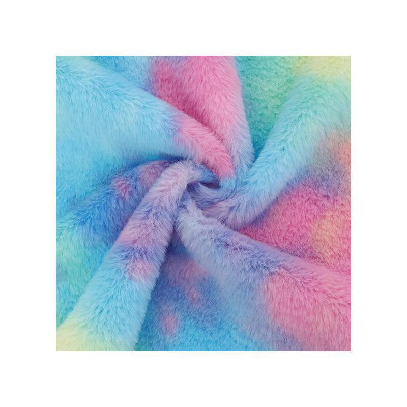 Ткань из бархата с радужным градиентом и имитацией кроличьей шерсти с фантазийными цветами