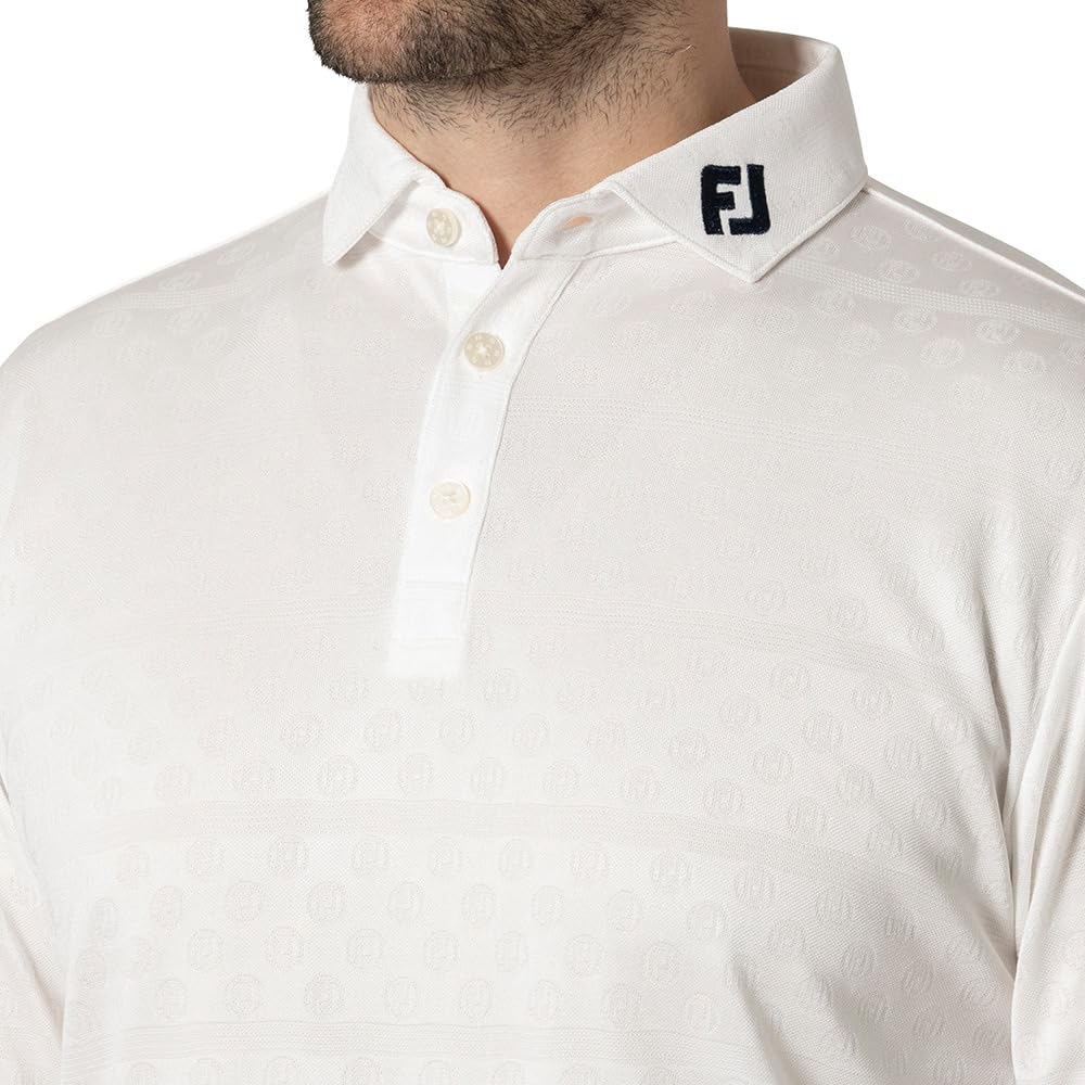 FootJoy FJ Logo Jacquard Long Sleeve Shirt, White, Men's, XXL, FJ-F24-S13, 32109-XXL