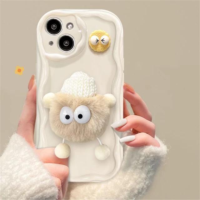 Корейский милый чехол для телефона с 3D пушистыми брикетами для iphone 15 14 13 12 11 Pro MAX X XS XR 7 8 Plus SE 3, волнистый мягкий плюшевый чехол для девочек