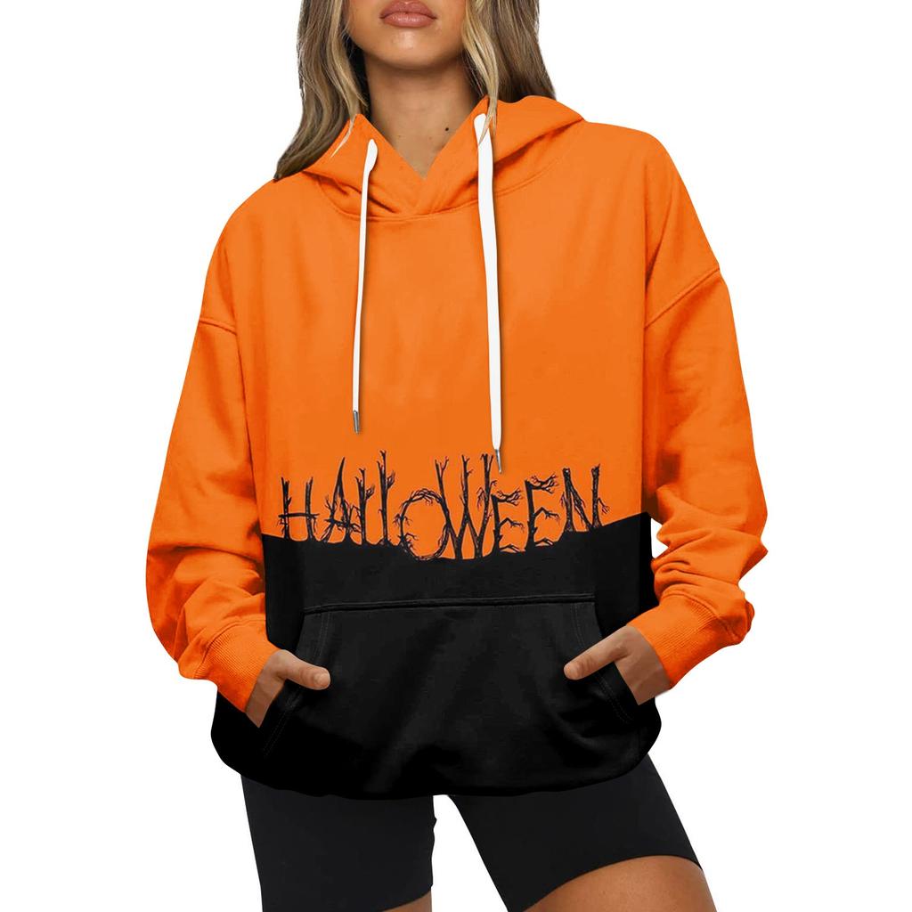 Женская модная повседневная толстовка с капюшоном и принтом на Хэллоуин с длинными рукавами