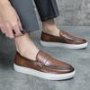 Fashion Man Shoes Flat Sole Shoes Leather Men's Fashion Casual Penny Loafers Slip-on Thick Sole Office Moccasins Flats