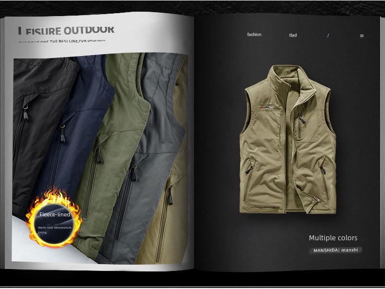 Мужской двухсторонний флисовый жилет для активного отдыха - утолщенный флисовый жилет на осень/зиму