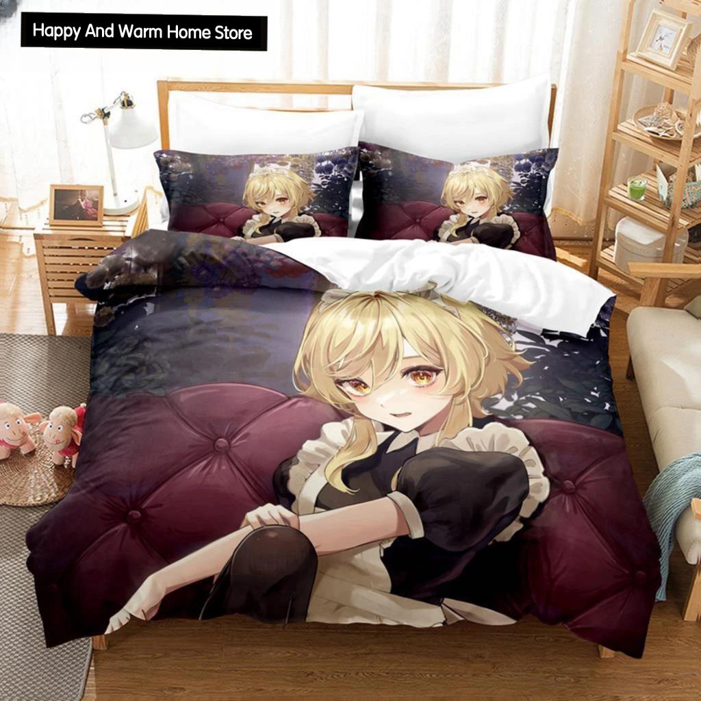 3D-принт аниме Genshin Impact Lumine пододеяльник мультфильм девочка постельное белье комплект двуспальная кровать комплект для настройки домашний текстиль