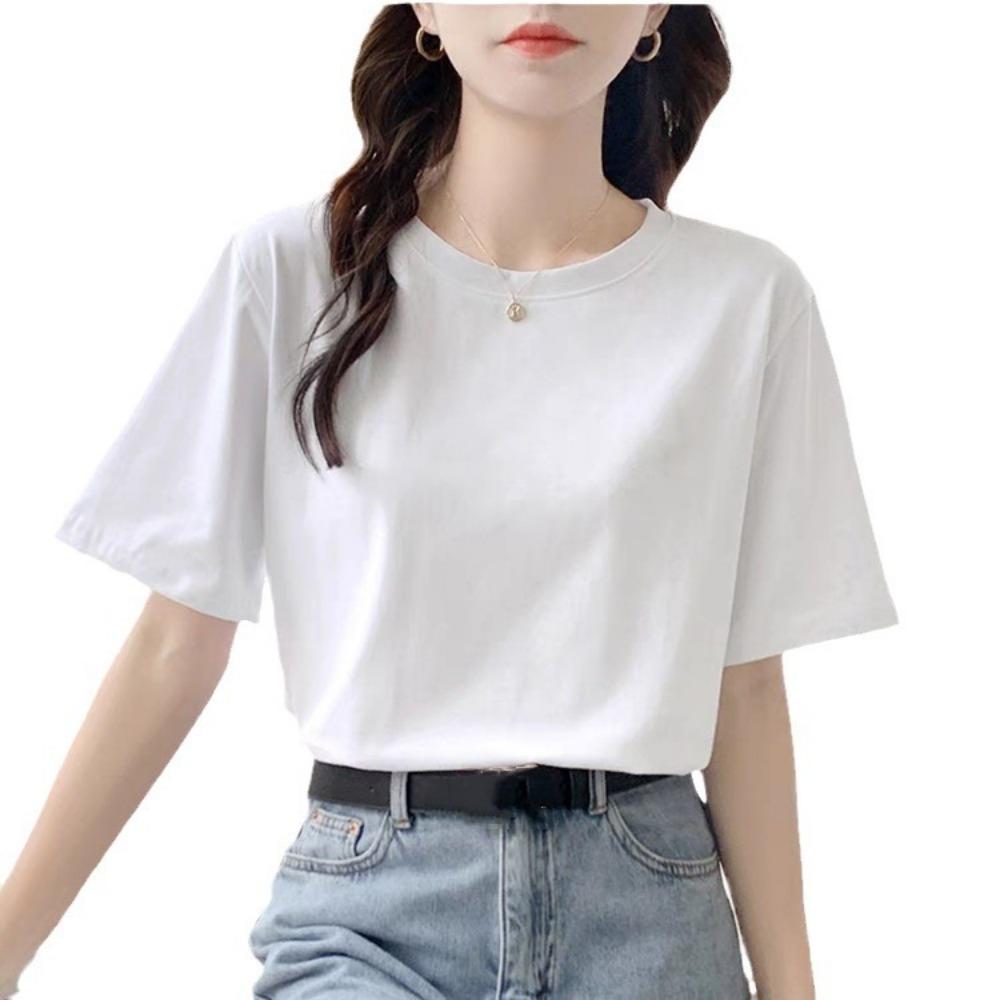 100% Cotton Short Sleeve T-shirt Women's Summer Simplicity Fashion Love Round Neck White Top Shirt
