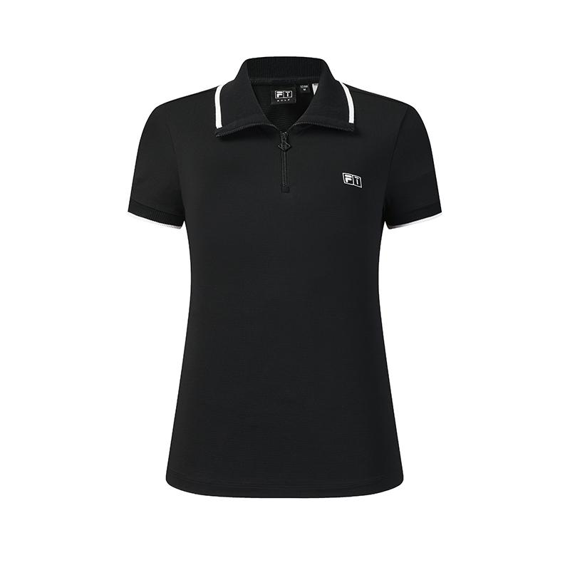 Fila Серия Гольф Простая Модная Спортивная Удобная Футболка-Поло с Коротким Рукавом Женские топы Глубокий Черный A11W615105FBK