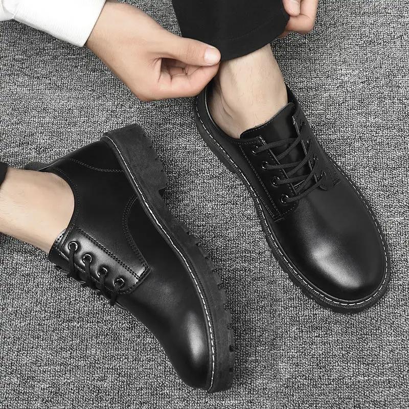 Black Social Shoe for Men Round Toe Leather Casual Dress Shoes Man High Quality Fashion Business Gentleman 2024 Style Footwear