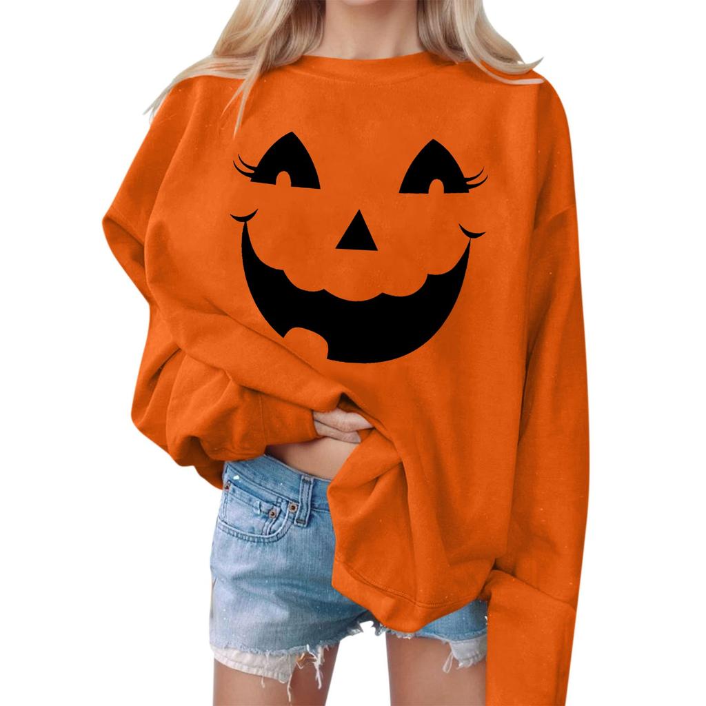 Women's Casual Fashion Halloween Print Long Sleeve O-Neck Sweatshirts Pullover Top