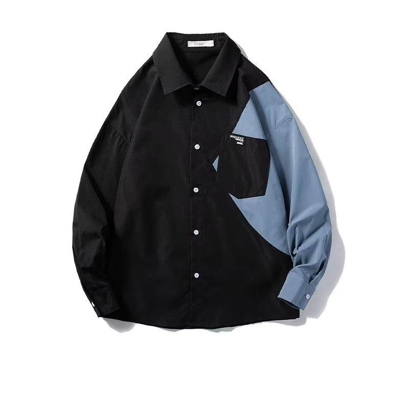 Рубашка с длинными рукавами в стиле нишевого сращивания и цветовыми блоками на весну и осень, бренд мужской моды, крутая и стильная куртка-рубашка больших размеров