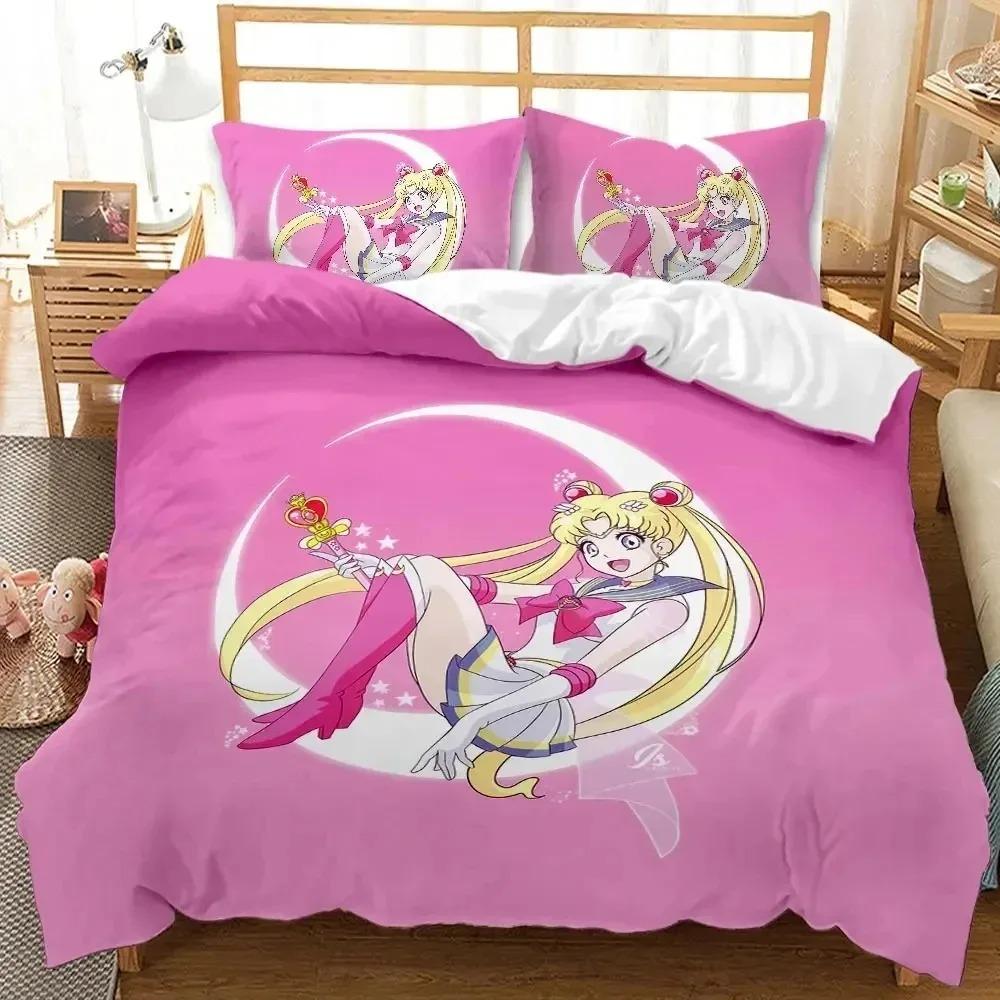 Мультяшный Постельный Комплект S-Sailor-M-Moon, Подарок Пододеяльник Наволочка для Мальчика и Девочки, Домашний Спальный Комплект Большой Кинг 260x220см