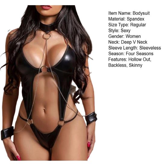 Женский сексуальный боди с глубоким вырезом на спине без рукавов кружево гладкое искусственное кожаное кольцо обруч декор