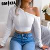 Women's Fashion Autumn Winter Solid Color Long Sleeve Skew Collar Slim Casual Cutout, Off-the-shoulder, Off-the-crop Sweater