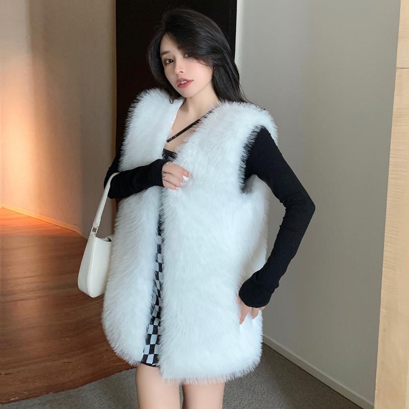 Осенне-зимняя женская роскошная меховая безрукавка из искусственного меха, женская рождественская куртка без рукавов из искусственного меха лисы