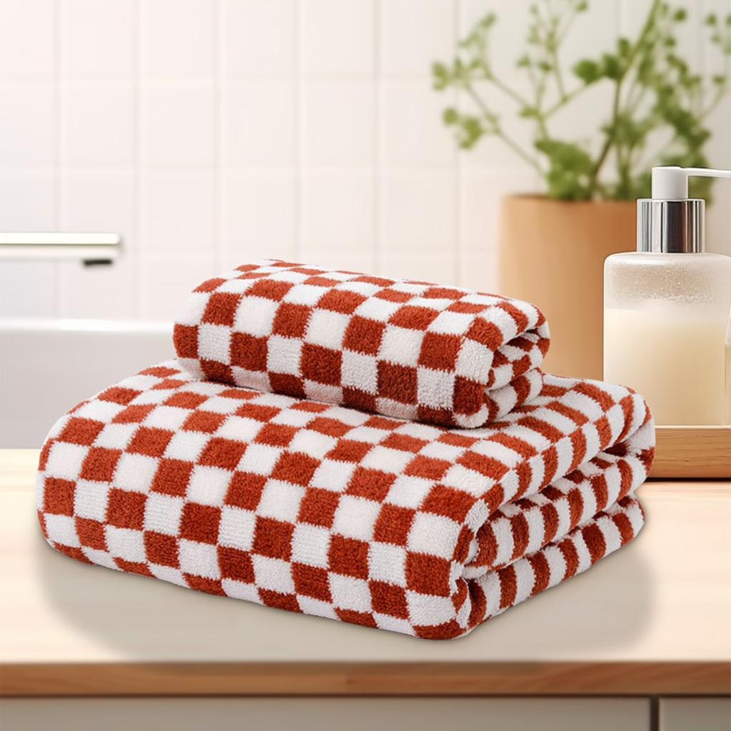 Bath Towels Checkered Bath Towels, Ultra Soft Velvet Towels Highly Absorbent Wash Cloths Quick Drying Towels For Bathroom, Gym