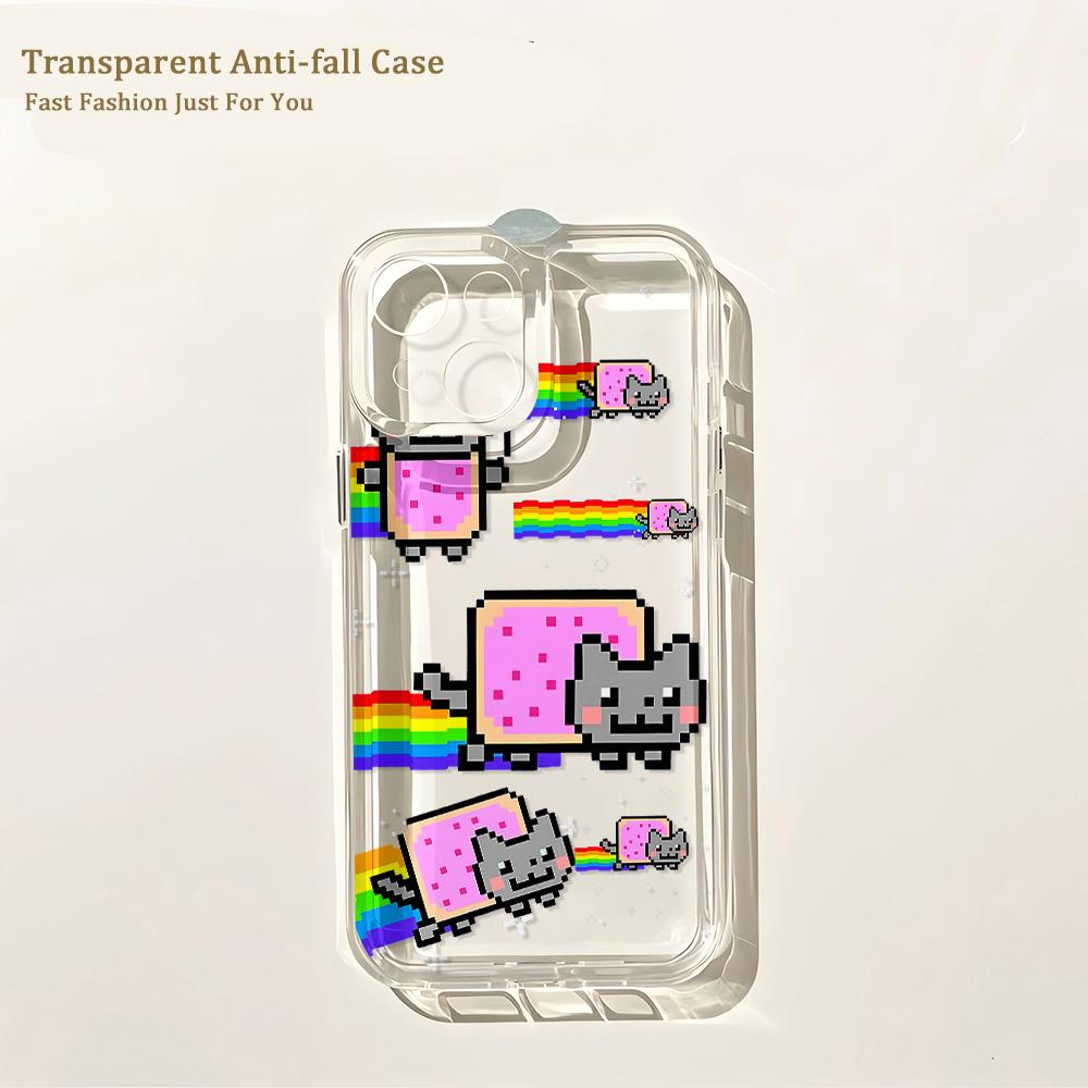 Мультяшный Игровой Чехол-Телефон N-Nyan Cat Для iPhone 17 16 16e 15 14 13 12 11 Mini Pro Max X XR XSMax Air Plus Прозрачная Задняя Крышка