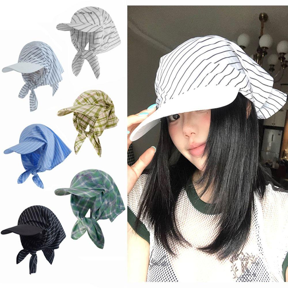 Retro Plaid Tied Head Cap Breathable Strap Headscarf Hat Hip Hop Sunshade Baseball Caps Outdoor