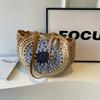 Hollow zipper straw bag seaside hand-woven bag women's new shoulder large-capacity vacation beach tote bag