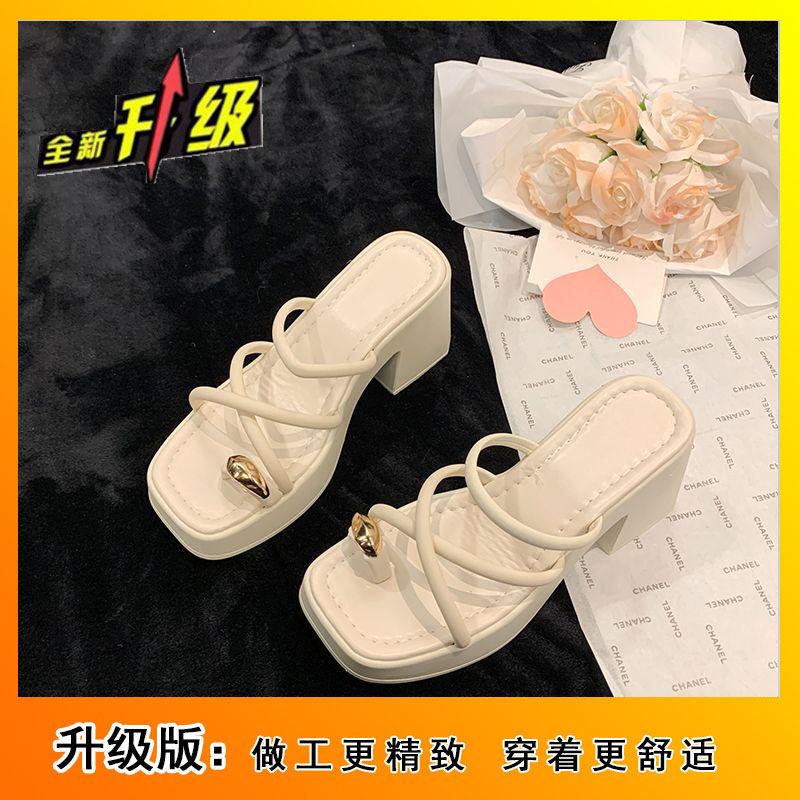 Модная женская верхняя одежда на высоком каблуке, универсальные крутые тапочки, женские 2025 лето новинка, интернет-знаменитость, толстый каблук, толстая подошва, носок