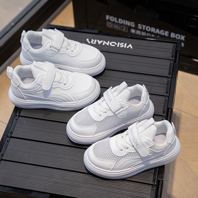 Весенне-летний стиль, детские белые туфли среднего и большого размера, кроссовки для мальчиков, спортивная обувь для девочек с мягкой нескользящей подошвой