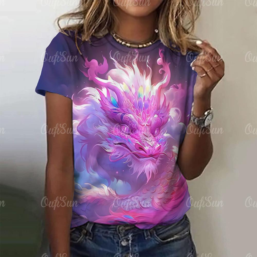 Женская футболка с драконом, модная футболка с 3D-принтом, анималистичный узор, короткие рукава, свободные уличные футболки, летние повседневные женские топы