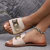 New Flat-bottomed Open-toed Slippers Women's Large-size Metal Buckle Fish Mouth Beach Cool Slippers