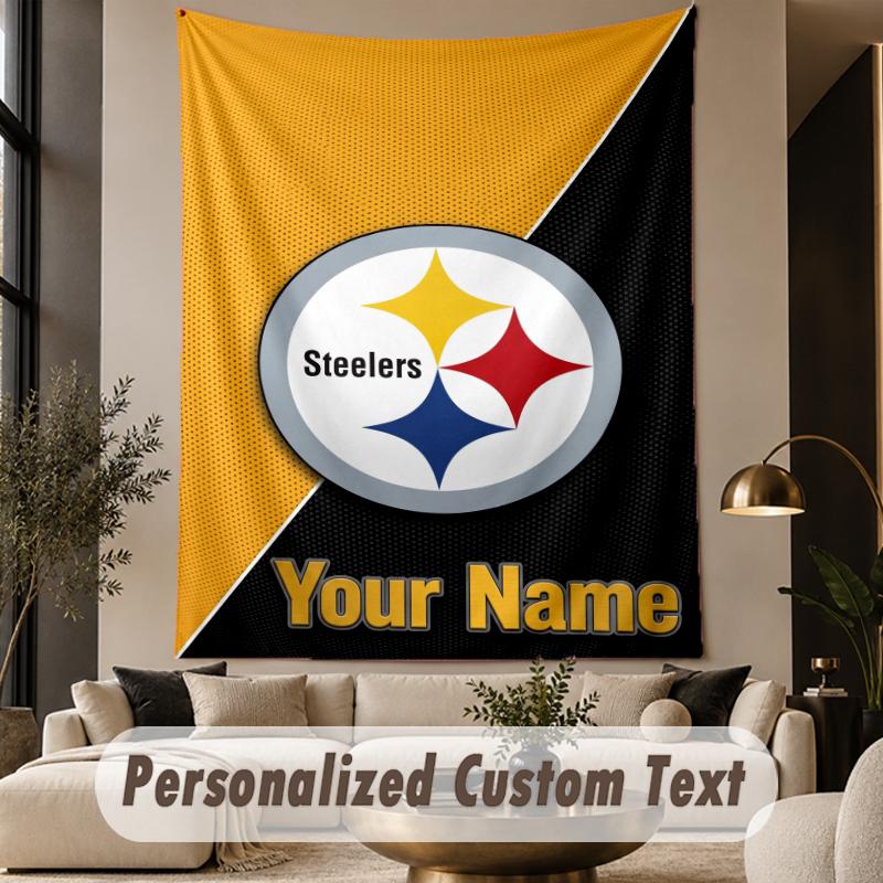 Custom Text Tapestry Pittsburgh Steelers Print Wall Tapestry Indoor Living Room Wall Decor