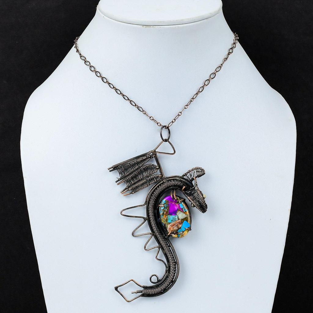 Fiesta Kingman Turquoise Pendant Copper Wire Wrapped Pendant Multi Copper Turquoise Pendant Gemstone Copper Jewelry Dragon Pendants For Gift