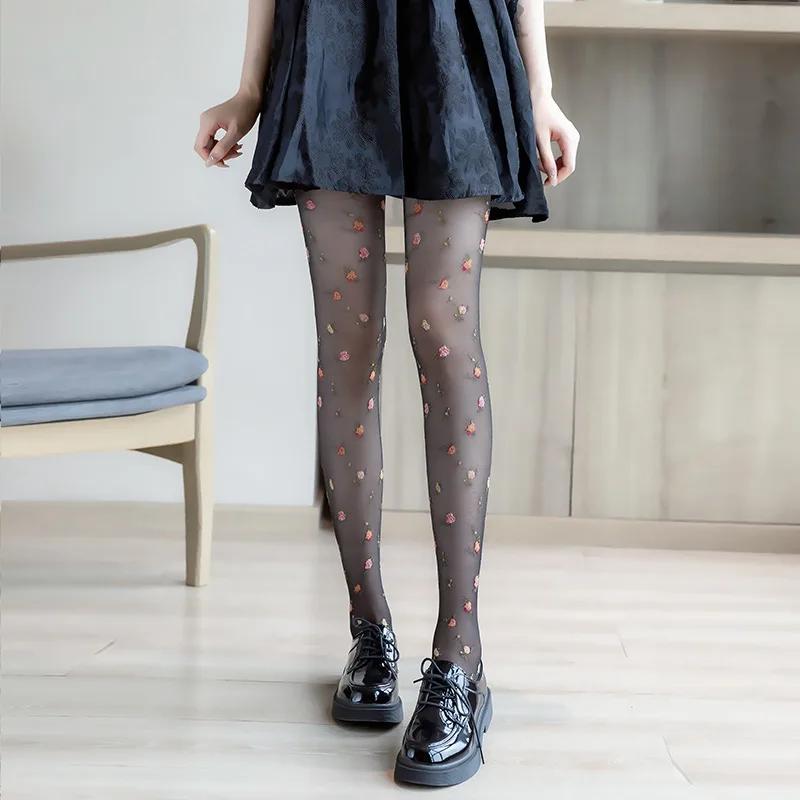 Колготки с цветочным принтом женские Лолита милые девушки бедра высокие чулки колготки женское нижнее белье сексуальные чулочно-носочные изделия женские колготки колготки