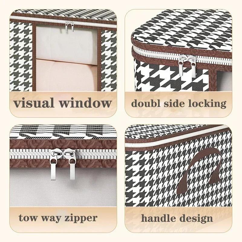Видимый ящик для хранения большой емкости, портативный органайзер для одежды для дома с ручками, складной пылезащитный контейнер на молнии для одеял