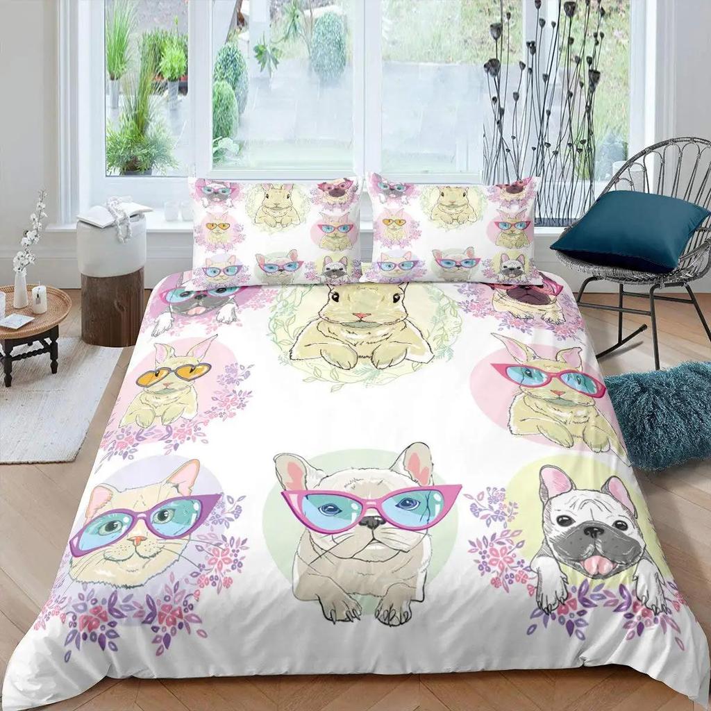 3D цифровая печать 2/3 шт животное кошка узор пододеяльник наволочка двуспальная кровать покрывало одеяло мягкий микрофибра постельное белье комплект