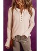 Azura Exchange Beige Waffle Knit Textured Henley Top