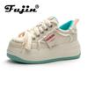 Fujin 7cm New Wedge Genuine Leather Chunky Sneaker Platform Thick Bottom Comfy Spring Autumn 2023 Ankle Boot Fashion Keep Shoes