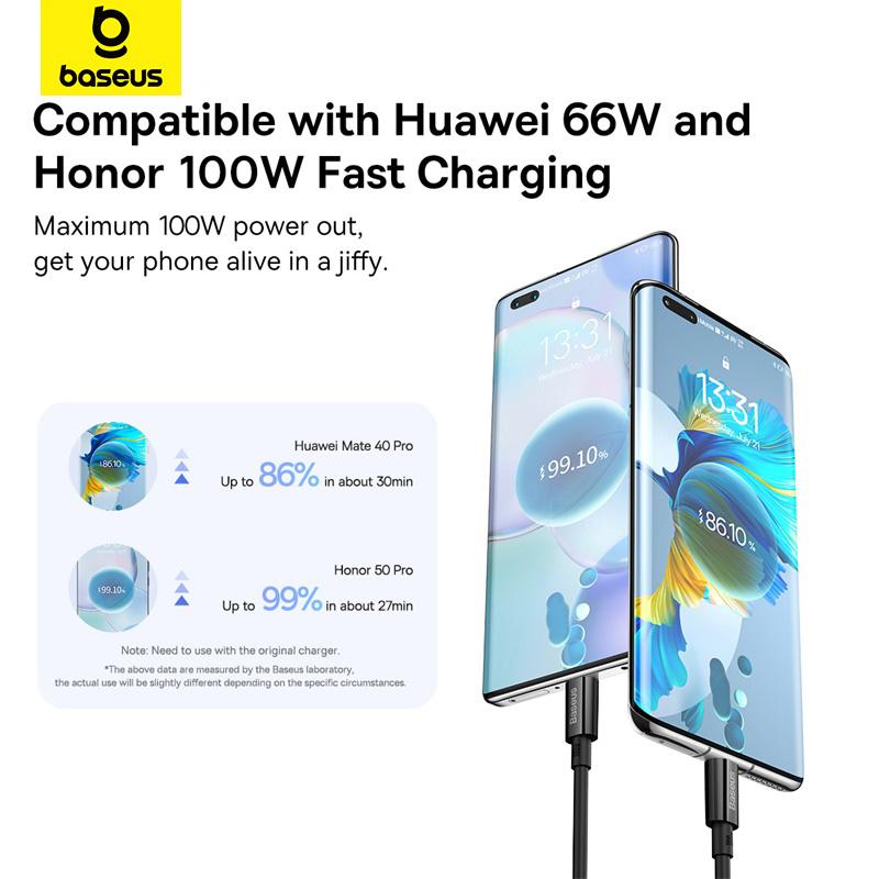 Baseus Кабель для быстрой зарядки данных превосходной серии USB-Type-C 100 Вт для Xiaomi, Huawei P40 P50 pro Mate 40 pro, Honor