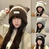 Вязаная шапка с ушками кошки в стиле Fair Isle Геометрический жаккард Пушистая вязаная шапка Утепленная бини Для отдыха и путешествий