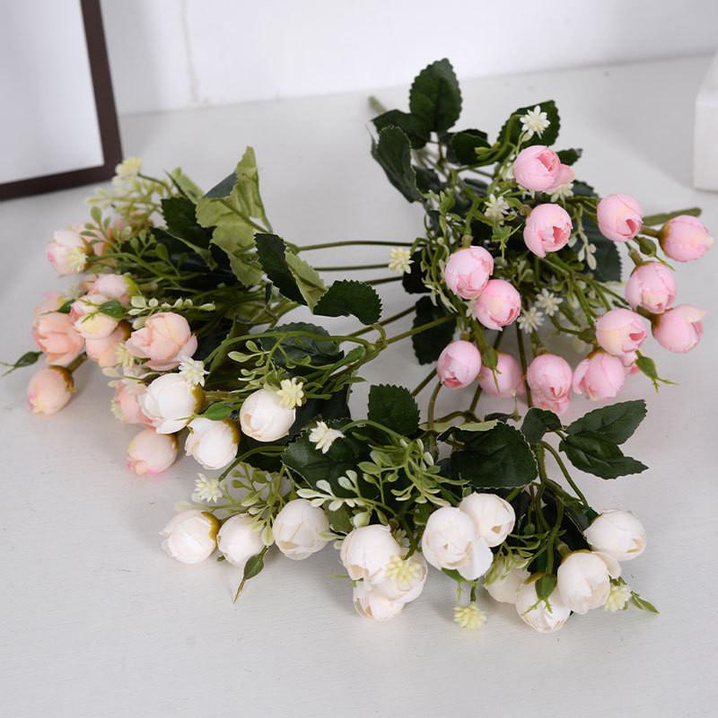 Small Rose Simulated Bouquet Multi Head Flower Bud Wedding Hotel Home Decoration