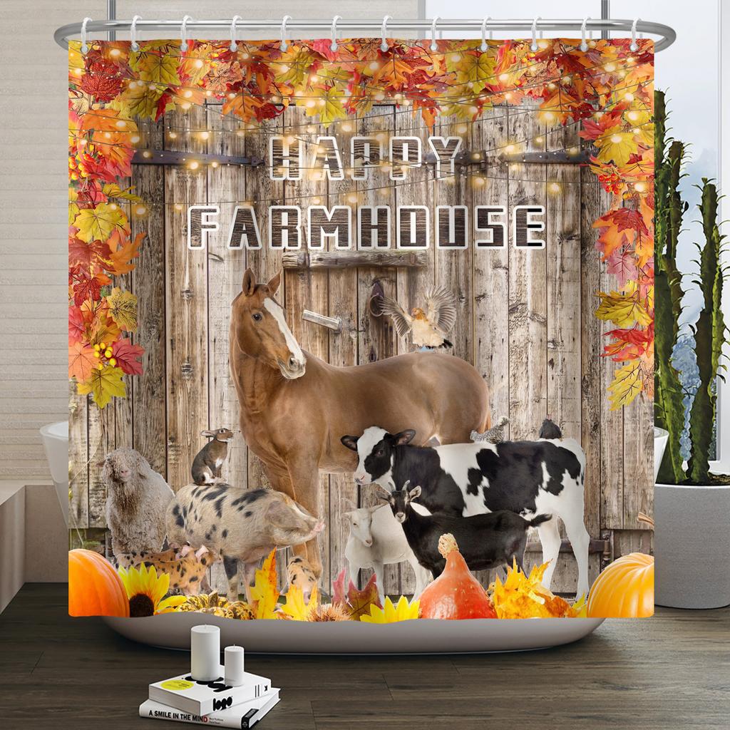 Шторка для душа с фермерскими животными Милая Забавная Корова Курица Свинья Цветок Лошадь Дерево Фермерский дом Амбар Рустикальная Шторка для душа для декора ванной комнаты