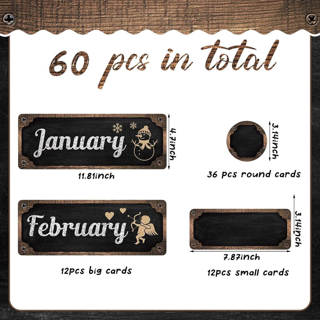 Gueevin 60 Pcs Industrial Chic Months of The Year Bulletin Board Set Holiday Monthly Headliners Employee of The Month Sign 12 Seasonal Monthly