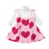 Toddler Girl Fall 2Pcs Outfit Ribbed Long Sleeve High Neck Tops Heart Print A-Line Slip Fuzzy Dress
