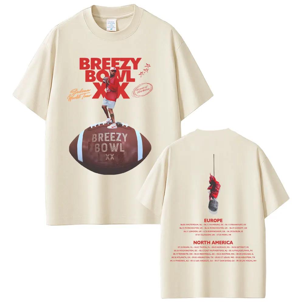Rapper Chris Brown Breezy Bowl XX Tour 2025 Tshirt Unisex Women Hip Hop Fashion Oversized Short Sleeve T Shirts Streetwear Unisex