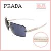 Used PRADA sunglasses silver clear navy half rim ladies men unisex unisex